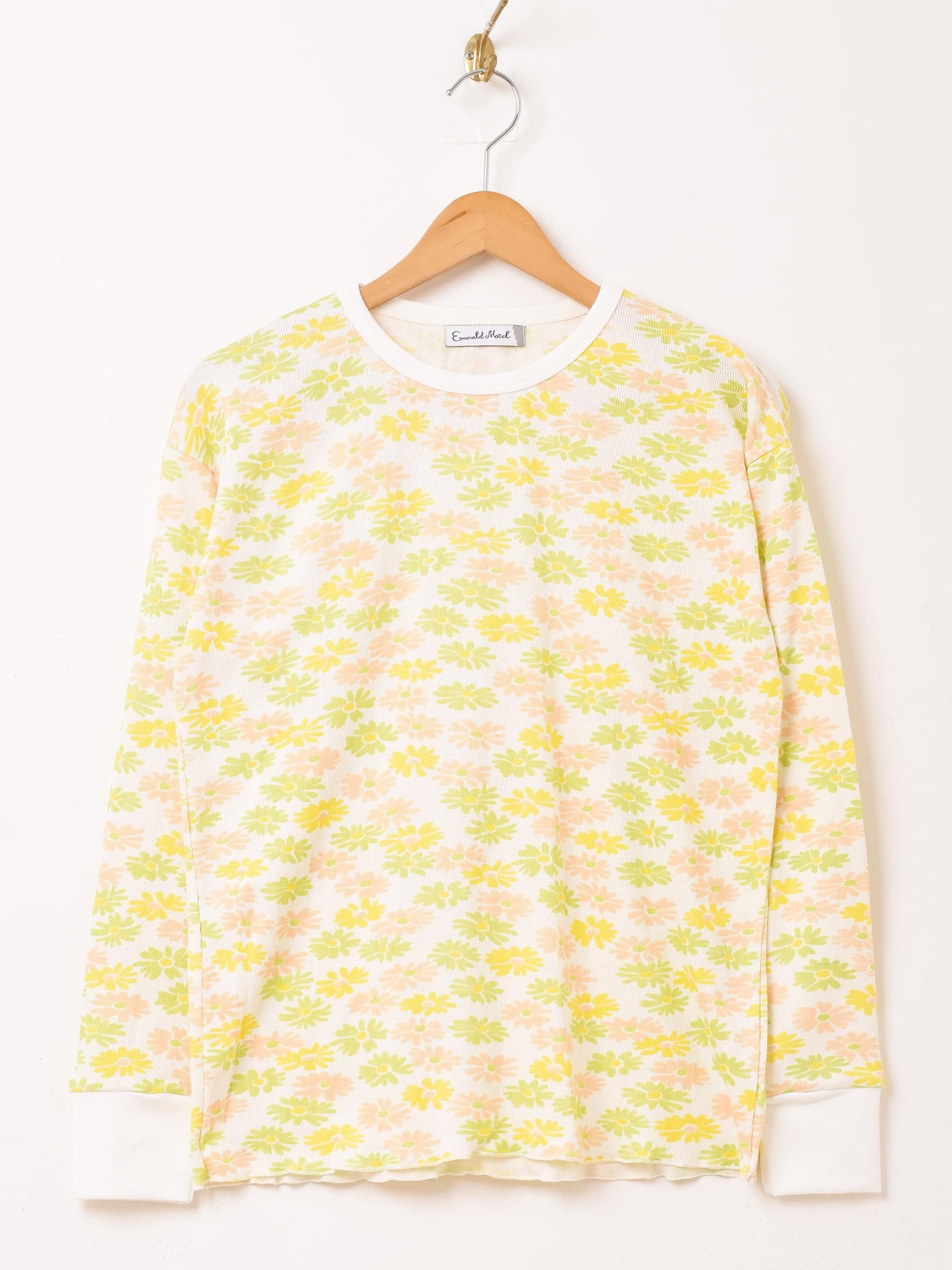 3色展開】「Emerald Motel」花柄 長袖 ワッフルT イエロー - 古着屋