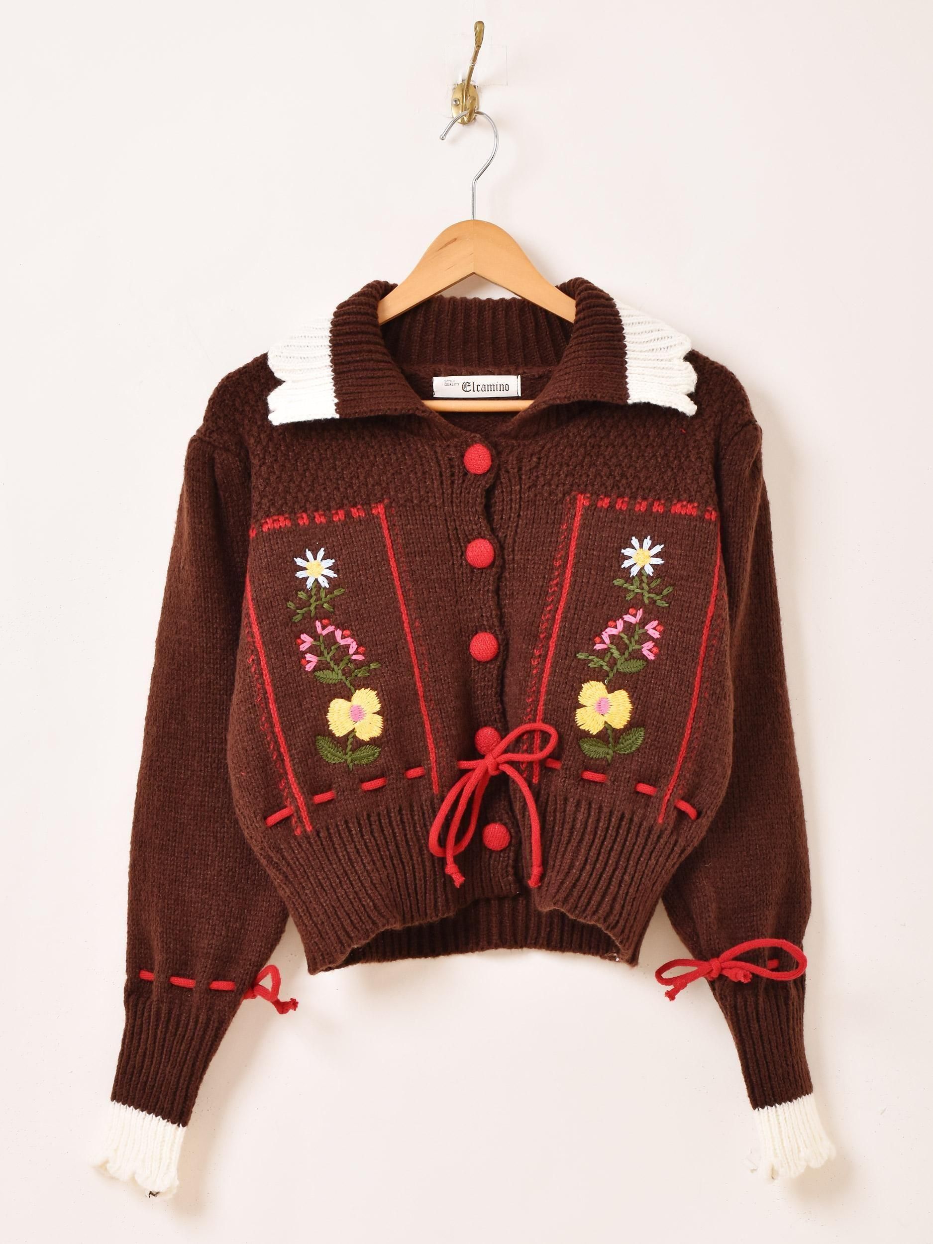 Meridianフラワー刺繍カーディガン|ブルー - 古着屋グレープフルーツ