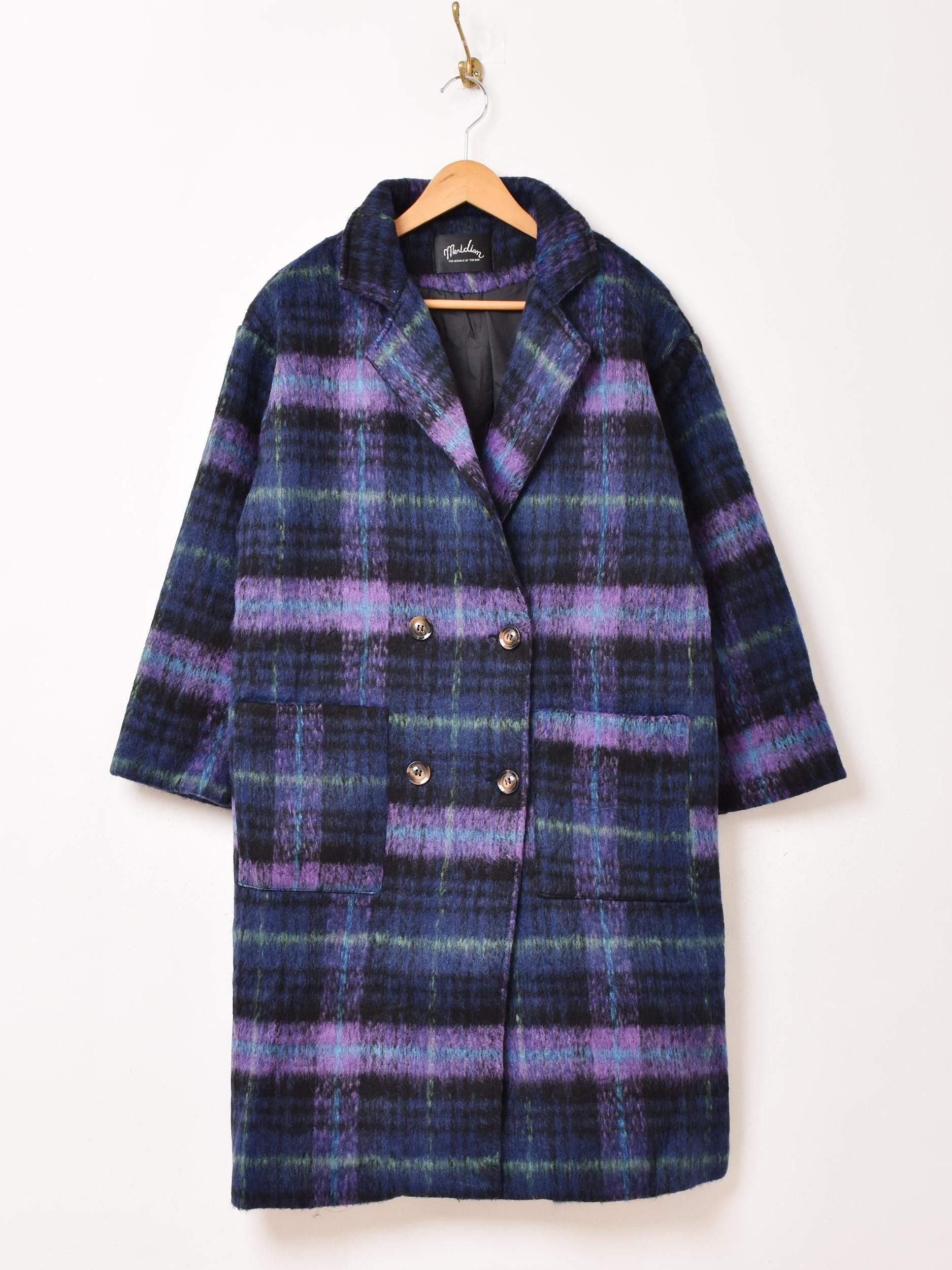 3色展開】「Meridian」チェック柄 シャギー チェスターコート パープル