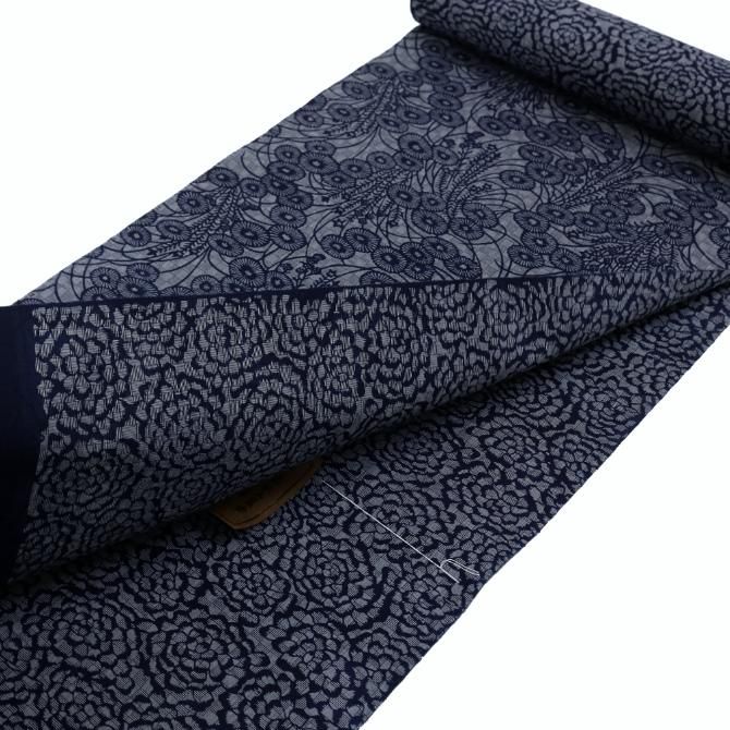 長板正藍染 「菊花枝・花紋」 あじろ両面異柄 両面染め 伝統工芸 高級