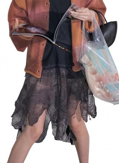 PERVERZE Knit Lace Jagged-hem Skirt パーバーズ ジャゲドヘム レース