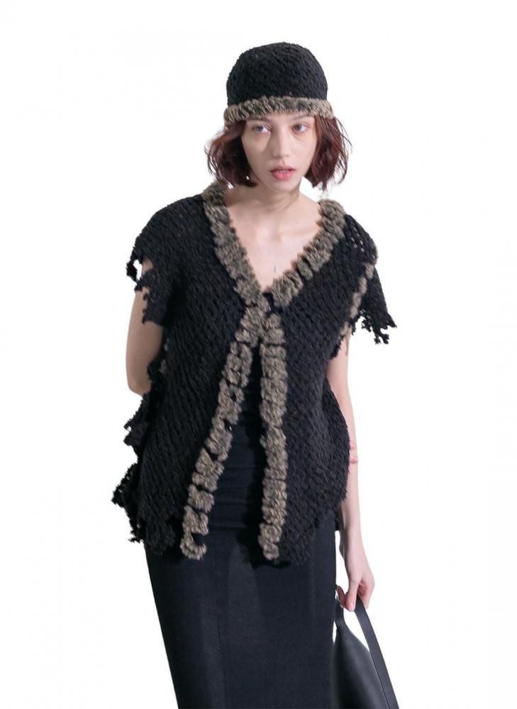 PERVERZE Fluffy-trim Mesh Knit Cap パーバーズ フルッフィトリム