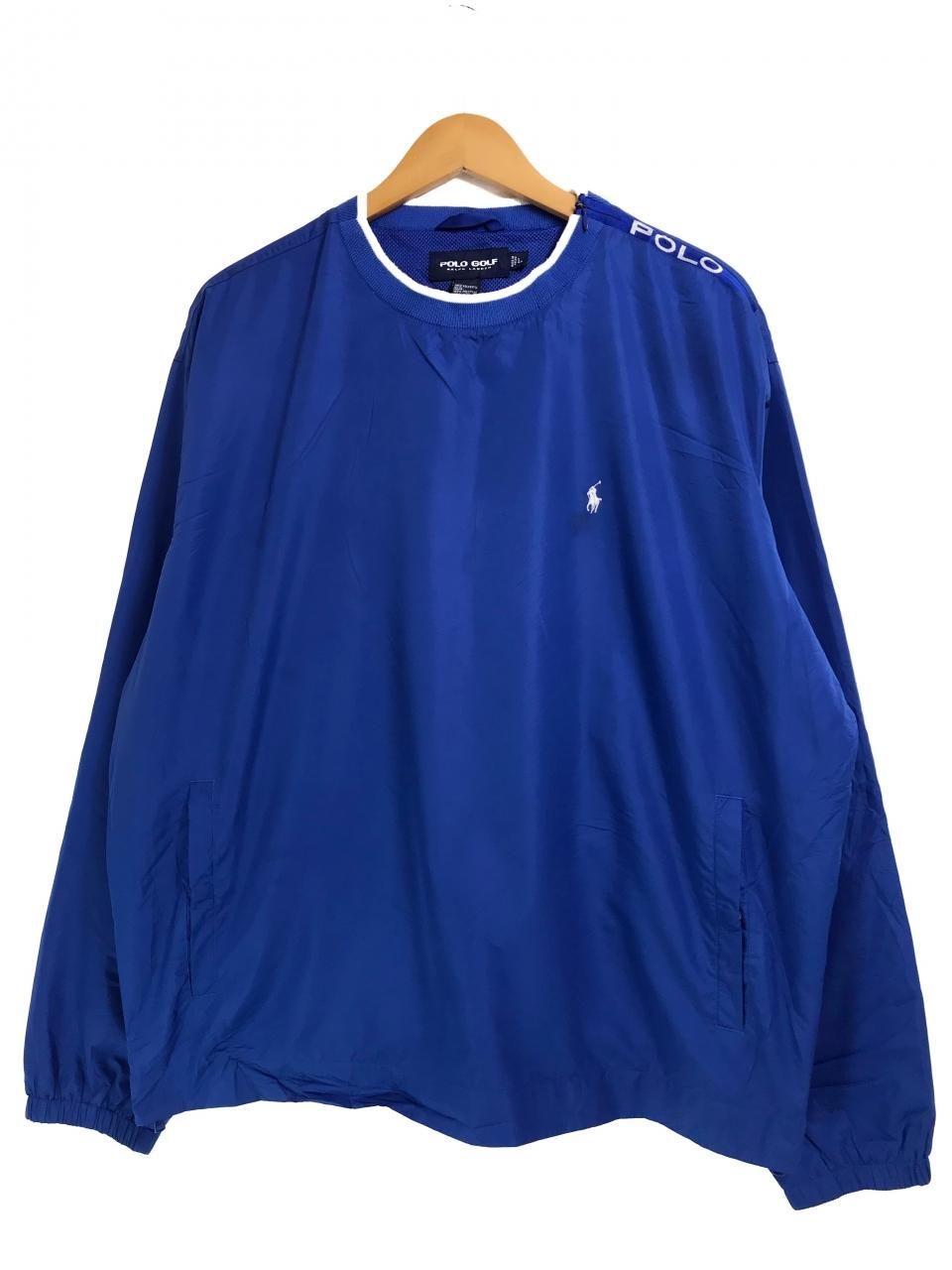 90s POLO GOLF Crew-Neck Nylon Pullover Jacket 青白 L ポロゴルフ