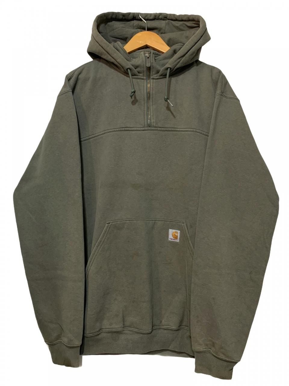 00s Carhartt Logo Half Zip Sweat Hoodie モスグリーン L-TALL
