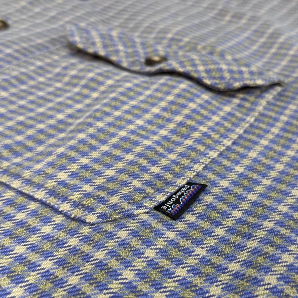 99年製 patagonia Heavy Flannel Shirt 青黄 L 90s パタゴニア ヘビー