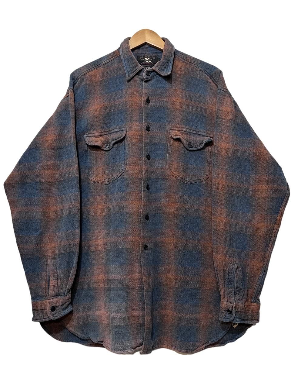 90s RRL Ombre Check Flannel L/S Shirt オレンジ青 L ダブルアール