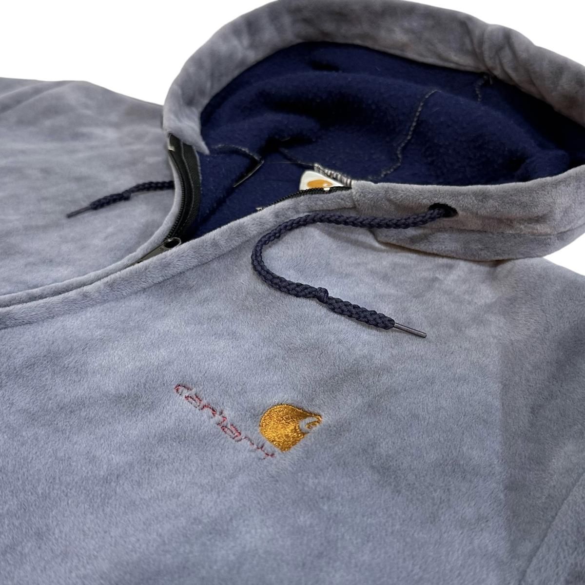 USA製 90s Carhartt Velor Zip Up Hoodie 青灰 M カーハート ベロア