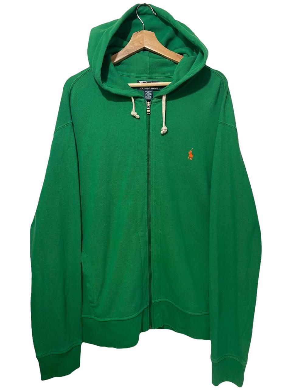 Polo Ralph Lauren Logo Zip Pique Sweat Hoodie 緑 XL ポロラルフ