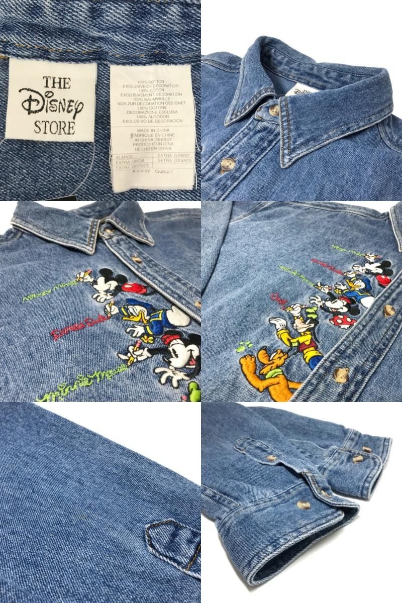 Disney Denim L/S Shirts 青 XL ディズニー 長袖 デニムシャツ