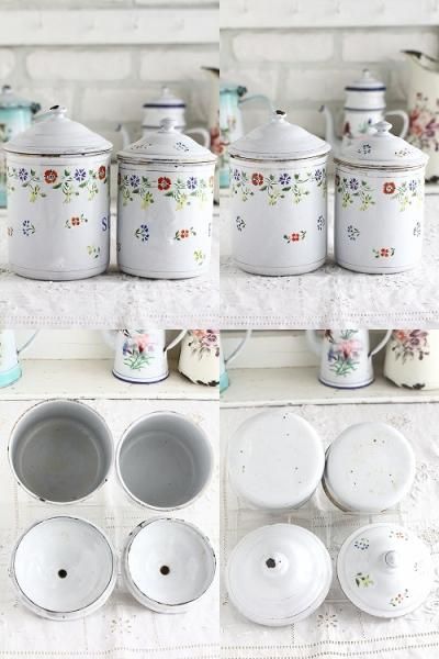 アンティークホーローフラワーガーランドキャニスターセット