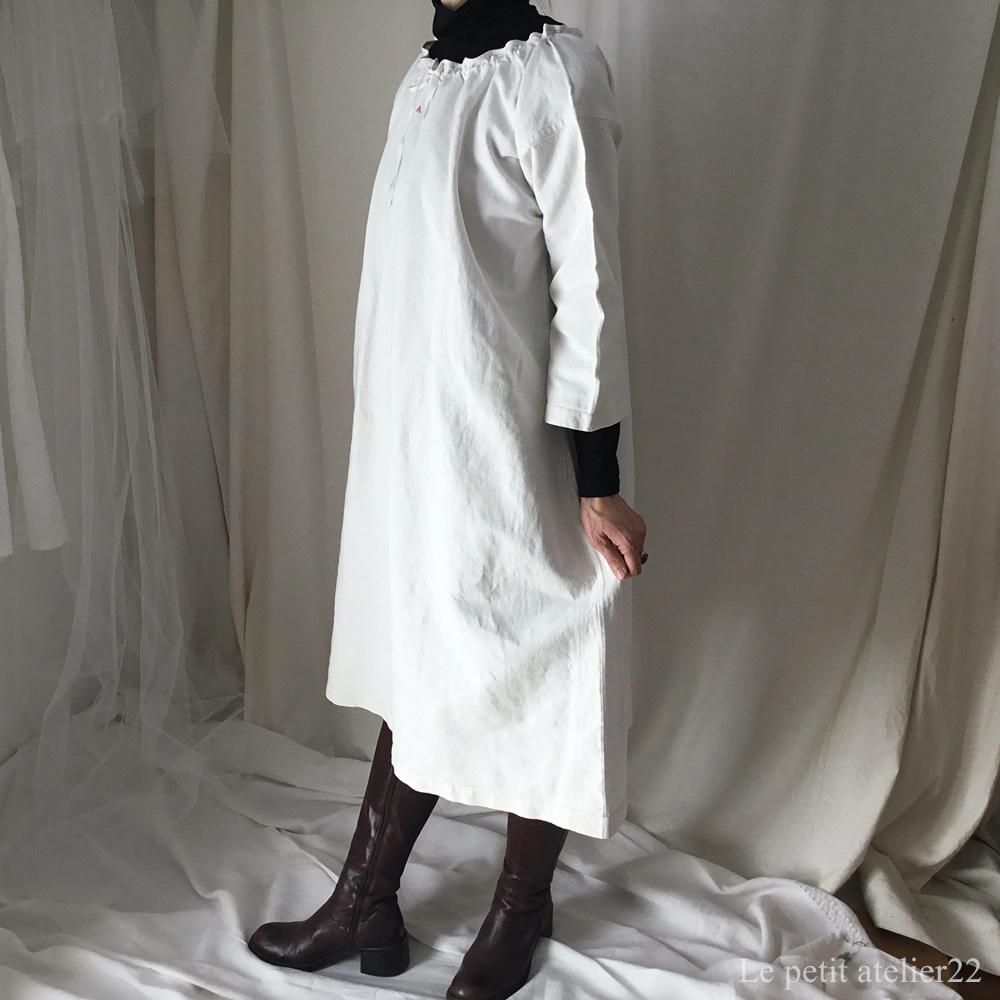 大人用 F)フランス アンティーク リネン ワンピース 作業着 七分袖