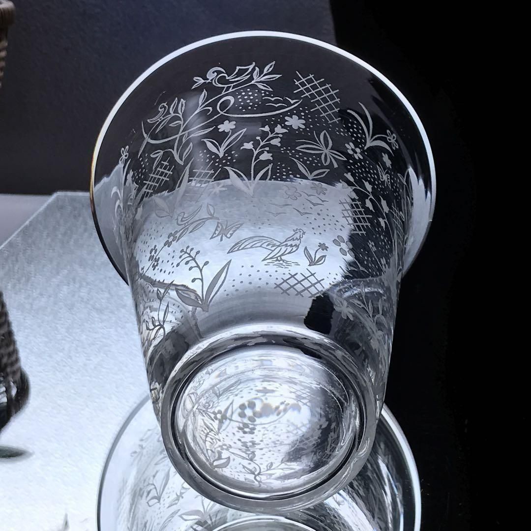 アンティークバカラ製色とりどり花鳥模様クリスタル花瓶