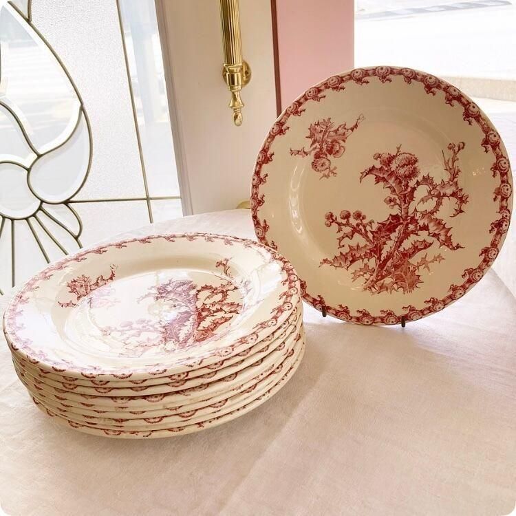 フランス製アザミ柄GIENアンティークディナー皿