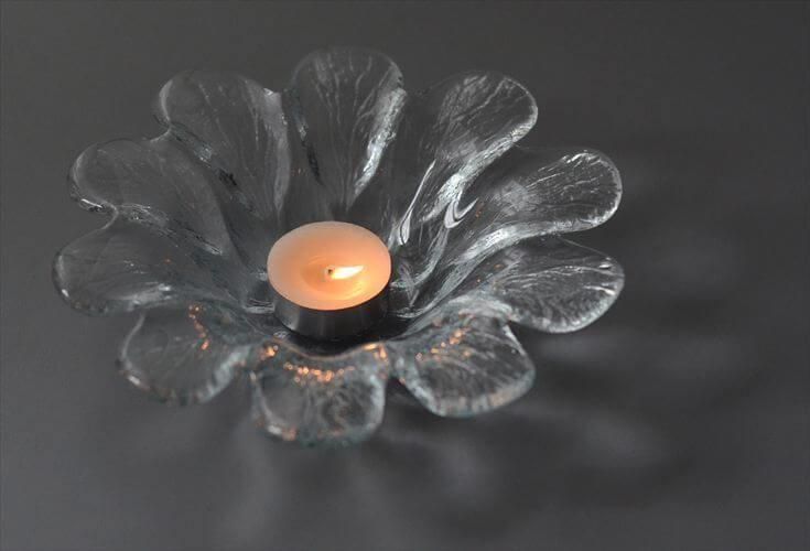 北欧 Holmegaard ガラス フラワーボウル 華やかな花形キャンドルホルダー
