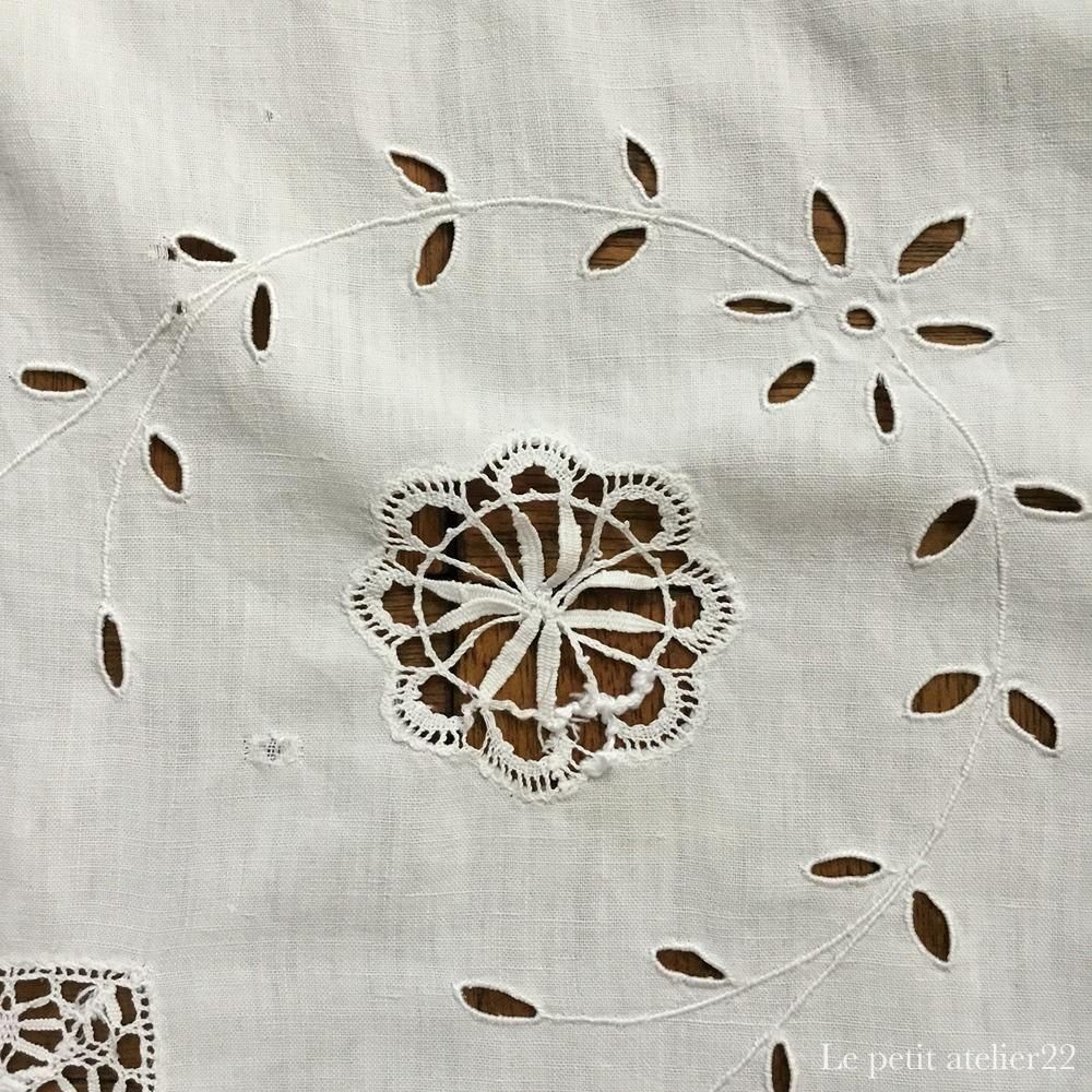 ほぼ正方形) フランス アンティーク リネン テーブルクロス カット