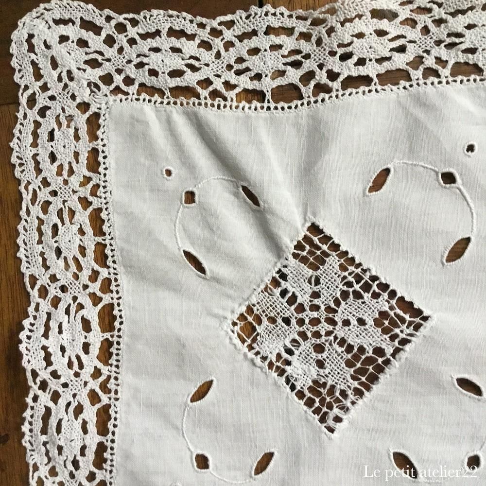 ほぼ正方形) フランス アンティーク リネン テーブルクロス カット