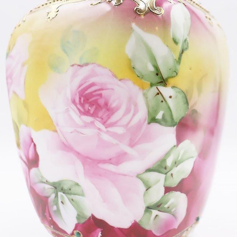 大正時代のオールドノリタケ手描き薔薇花瓶金彩アンティーク