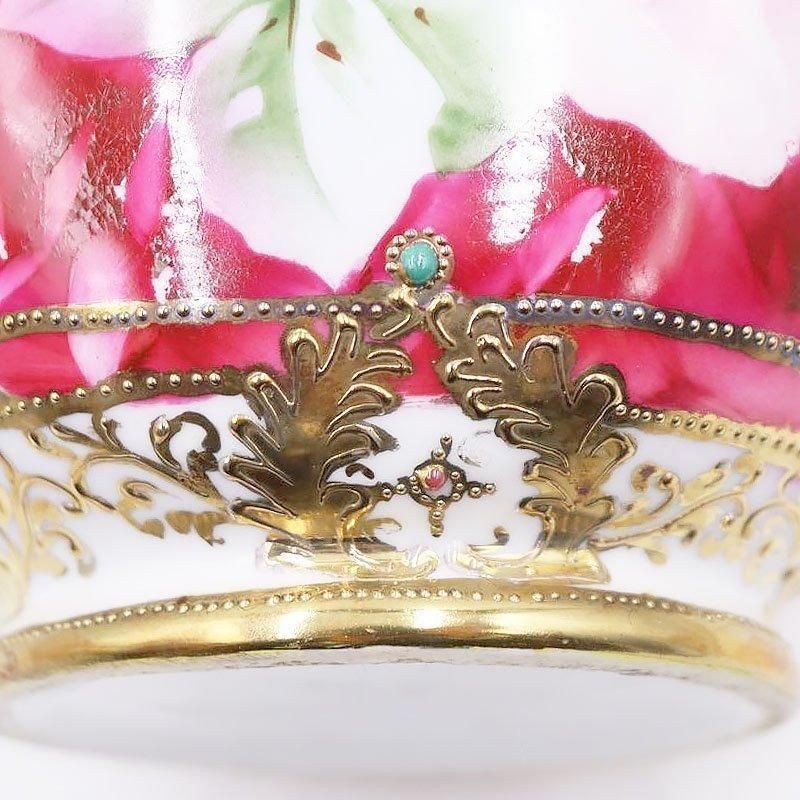 大正時代のオールドノリタケ手描き薔薇花瓶金彩アンティーク