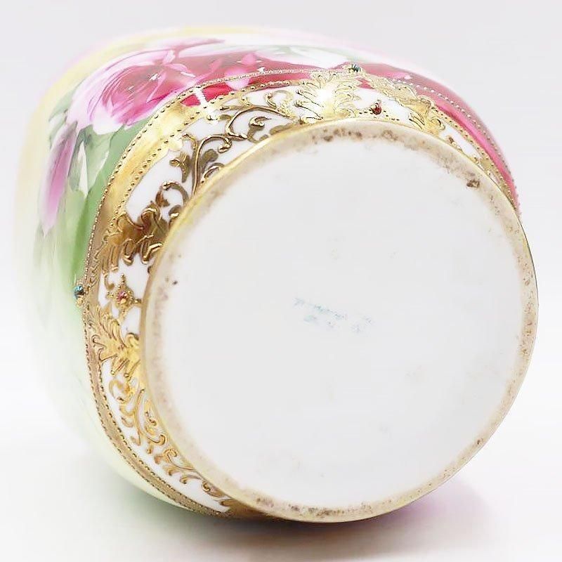 大正時代のオールドノリタケ手描き薔薇花瓶金彩アンティーク