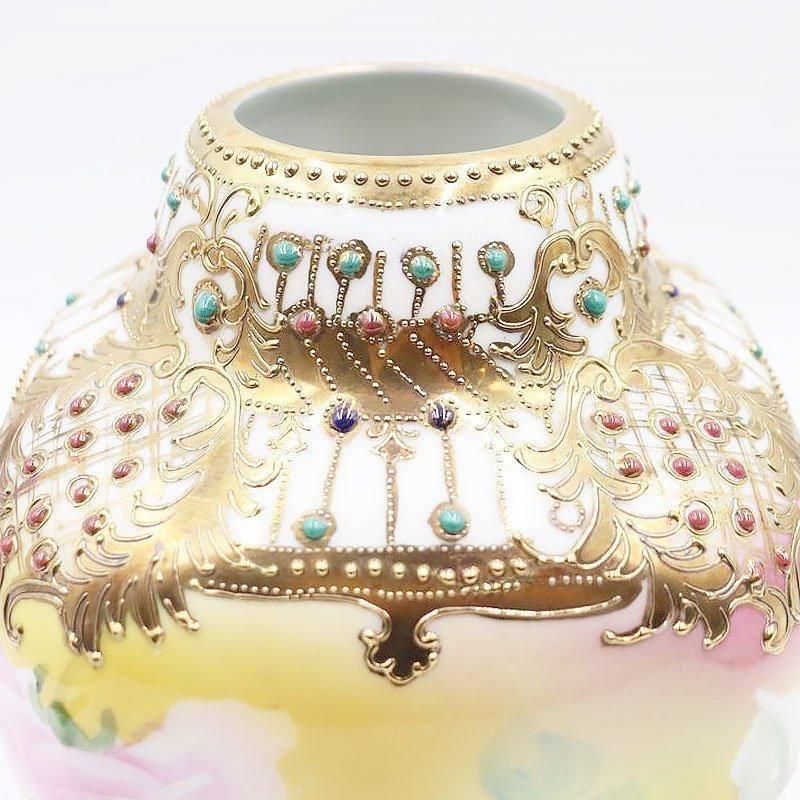 大正時代のオールドノリタケ手描き薔薇花瓶金彩アンティーク