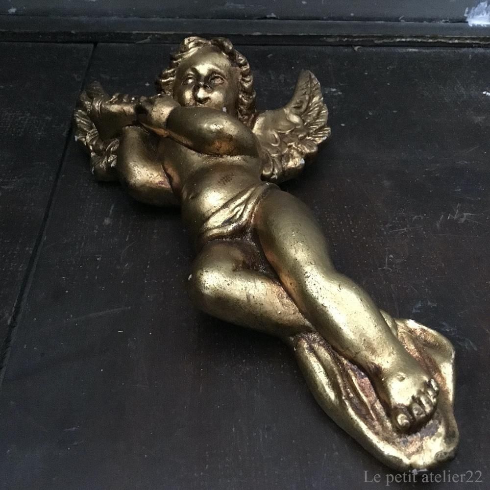 B) フランス アンティーク 壁飾り エンジェル 天使 壁掛け 石膏 25.5