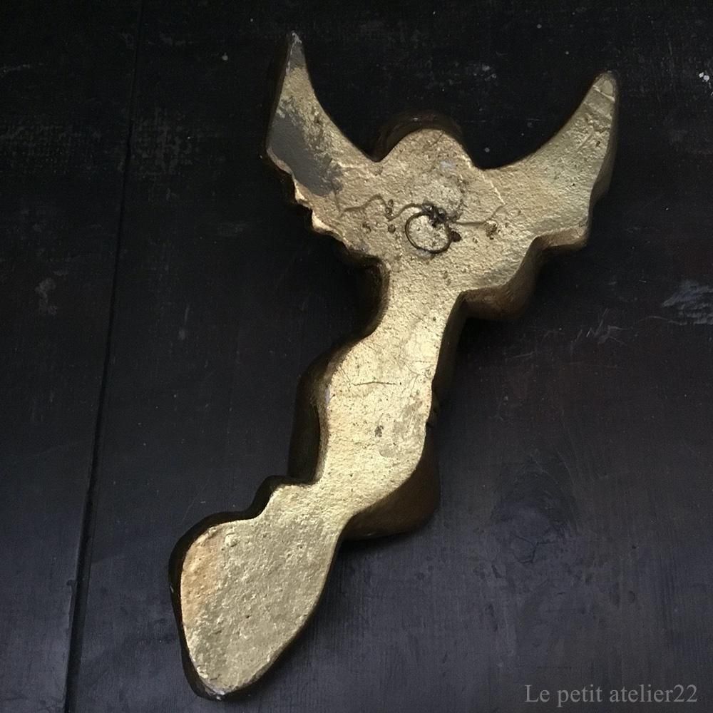 B) フランス アンティーク 壁飾り エンジェル 天使 壁掛け 石膏 25.5