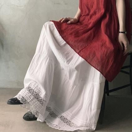France Antique Cotton Hem Lace Long Skirt（アンティーク コットン