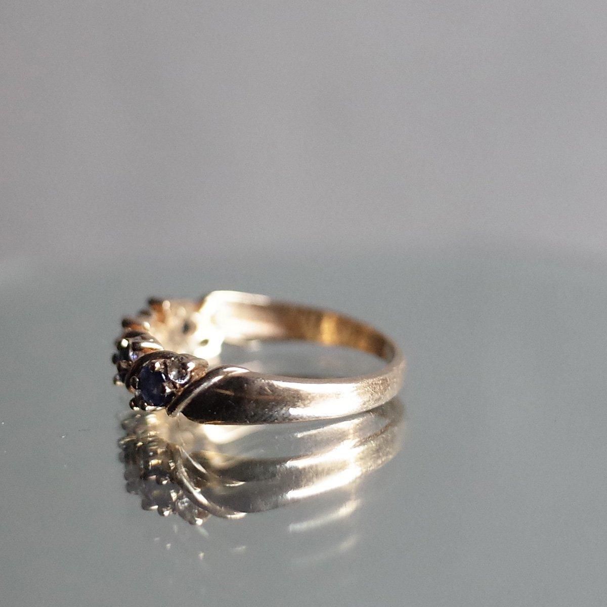 1993年 9金 サファイア クリアガラス リング（c.1933 9K Sapphire