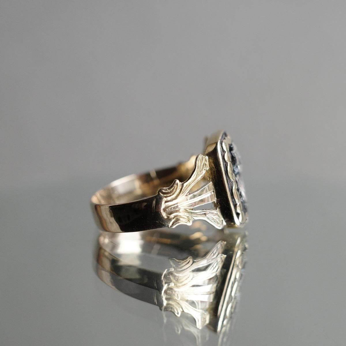 ヴィクトリアン 18金 ダイヤモンド エナメル モーニング リング