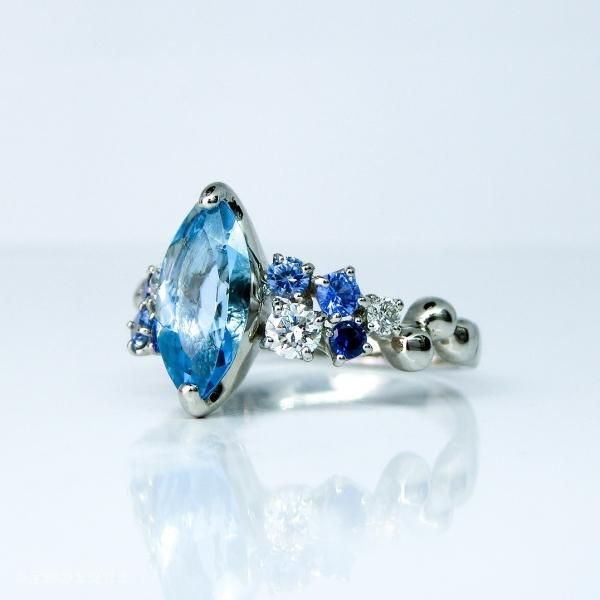 サンタマリアアクアマリン ダイヤモンド サファイアリング AQ 0.96ct D
