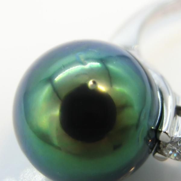 ピーコックグリーン 黒蝶真珠 ダイヤモンドリング P 10.7mm D 0.08ct Pt900