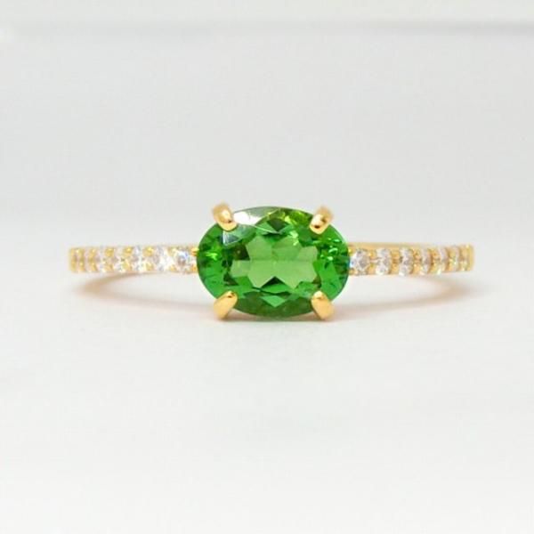 クロムトルマリン ダイヤモンドリング TR 0.781ct D 0.13ct K18YG GGSJ