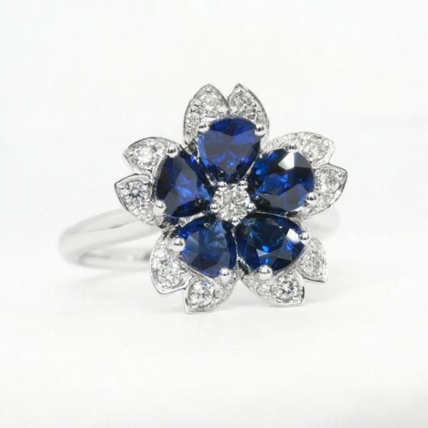 サファイア ダイヤモンドフラワーモチーフリング SA 1.67ct D 0.21ct