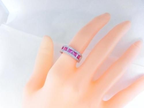 K18WG ピンクサファイア ダイヤモンドリング PS 1.50ct D 0.51ct