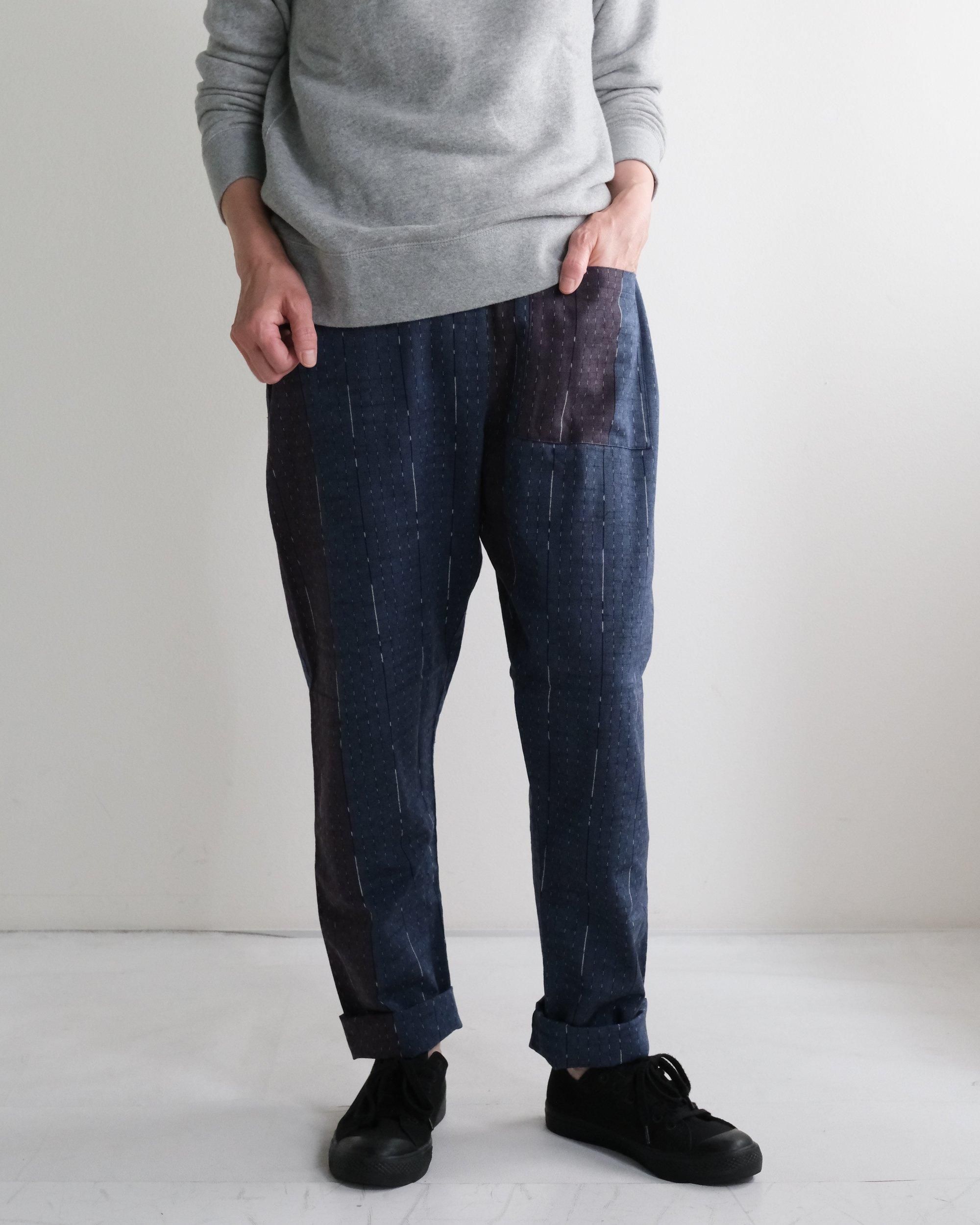 うなぎの寝床 現代風もんぺ カタカナ別注 (バイカラー絣ライン)【送料