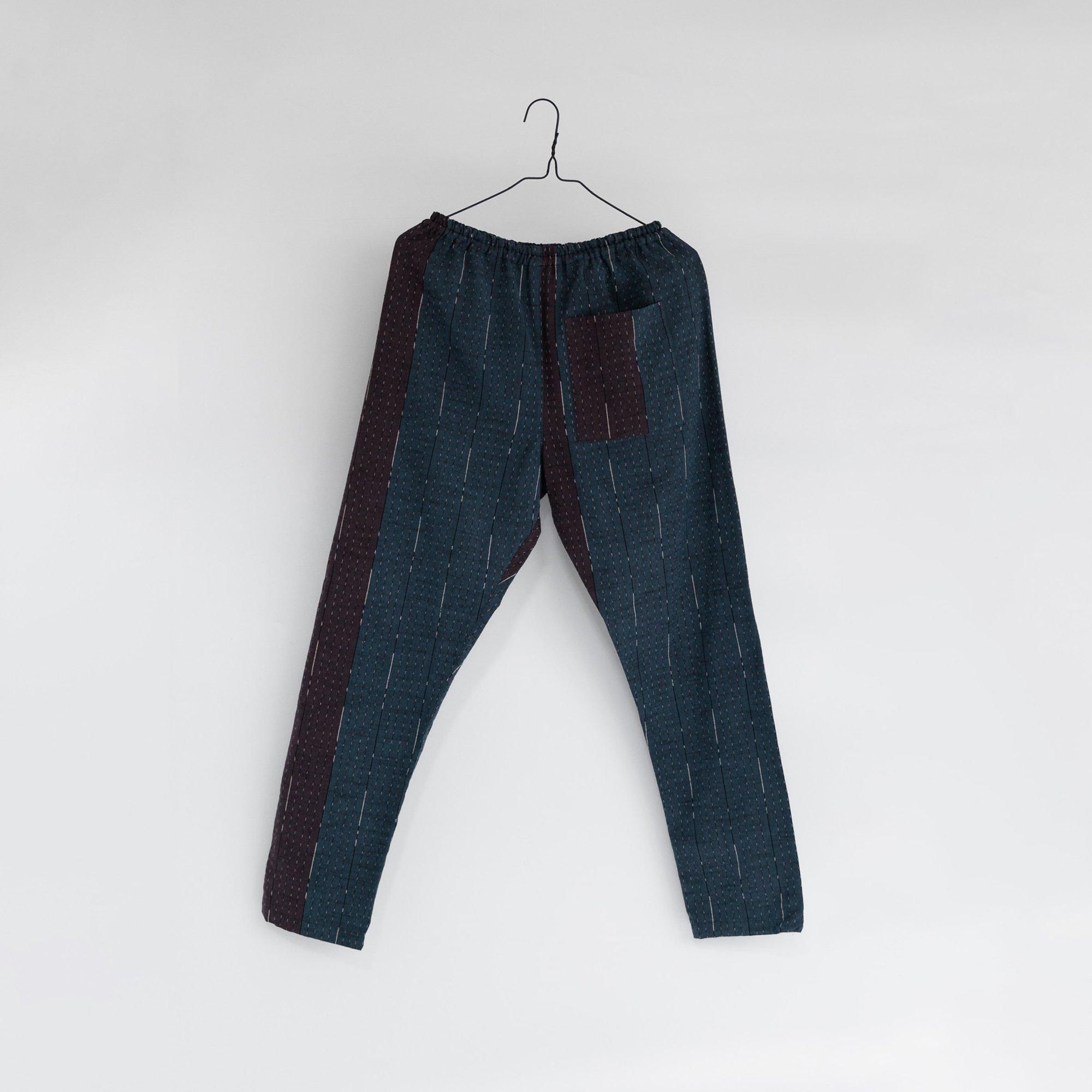 うなぎの寝床 現代風もんぺ カタカナ別注 (バイカラー絣ライン)【送料