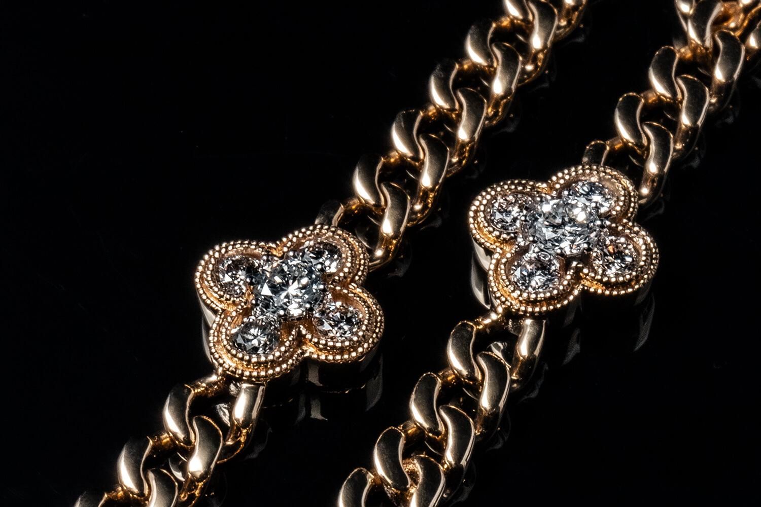 ダイヤモンド 14K イエローゴールド ブレスレット 幅8mm 18cm ADBA