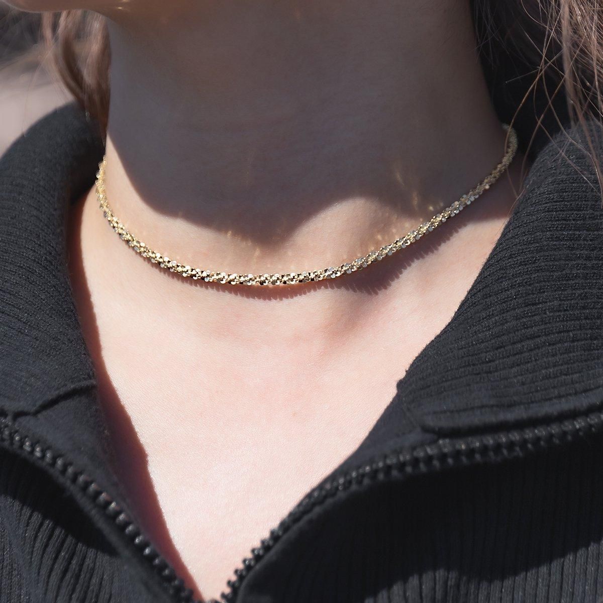 10K イエローゴールド ツイストスパークルネックレス 幅3mm 35cm-60cm