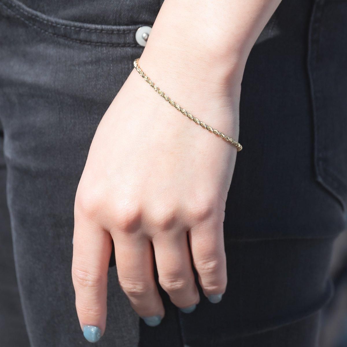 10K イエローゴールド ロープブレスレット 幅2mm 17cm-19cm