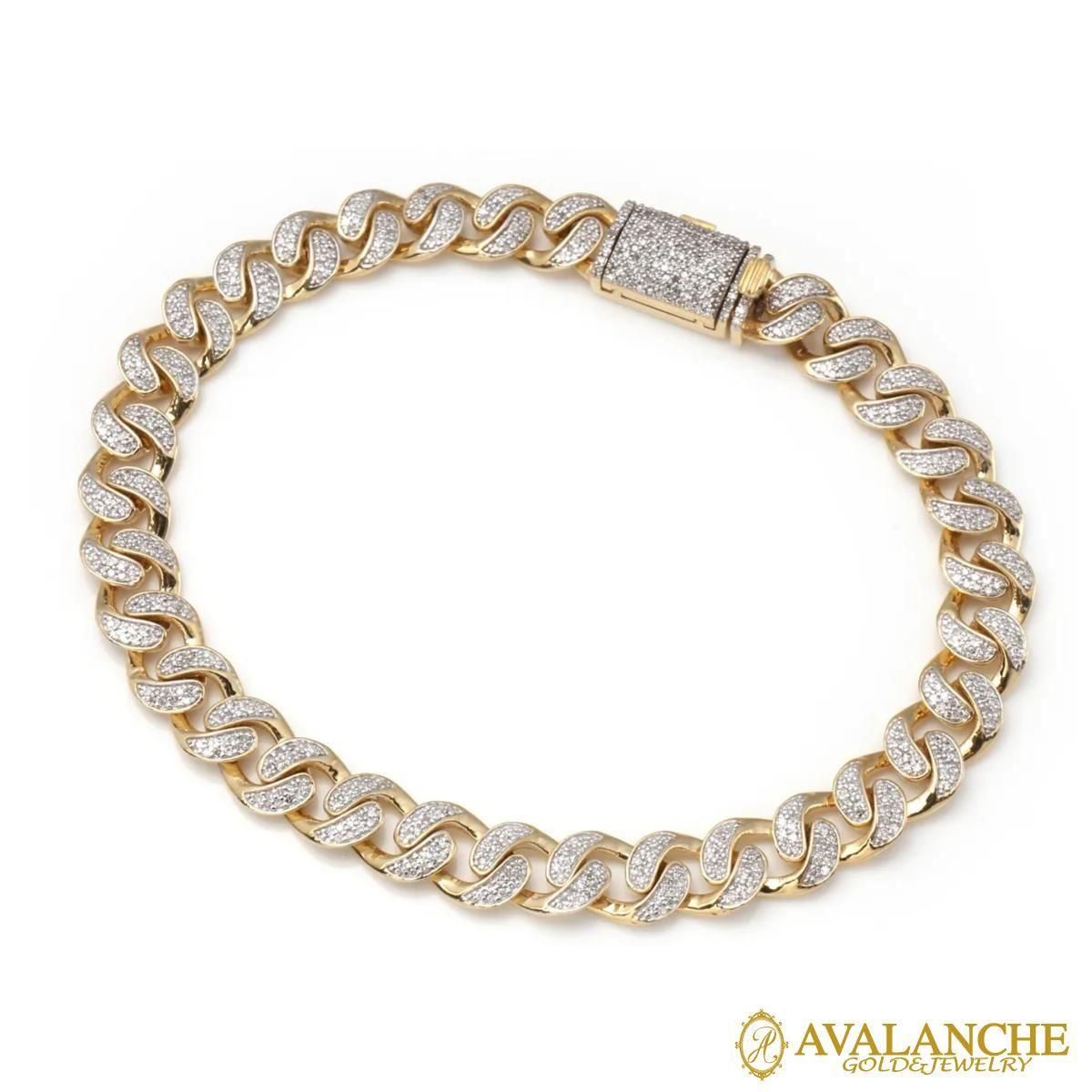 ダイヤモンド 10K イエローゴールド マイアミブレスレット 幅7.5mm