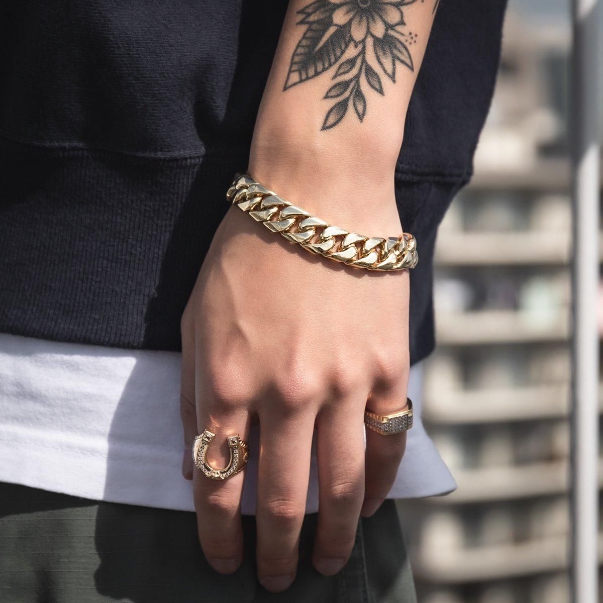 10K イエローゴールド マイアミブレスレット 幅12.5mm 19cm 定価