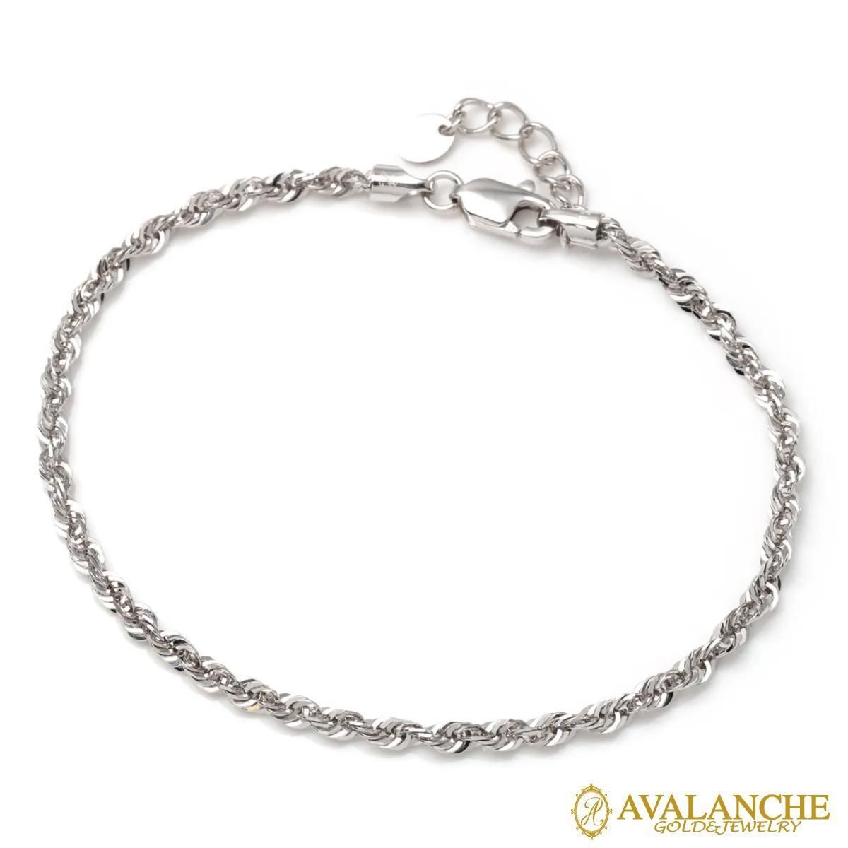 10K ホワイトゴールド ロープブレスレット 幅2.5mm 17cm-19cm