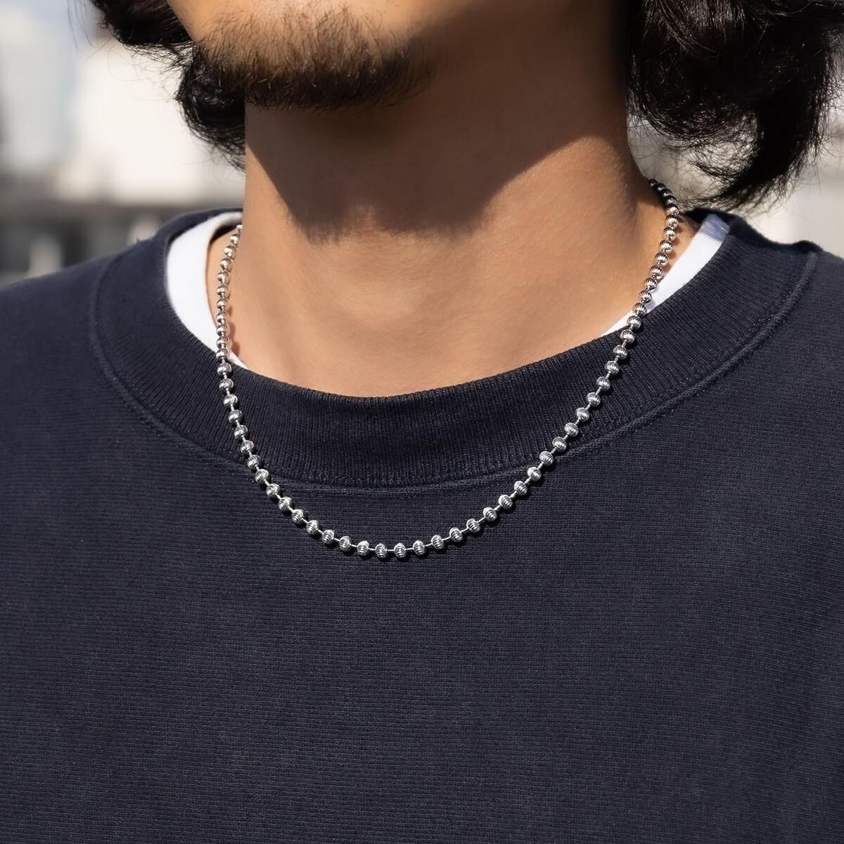 シルバー ムーンカットボールネックレス 幅4mm 45cm-70cm 400KPLD-MOON