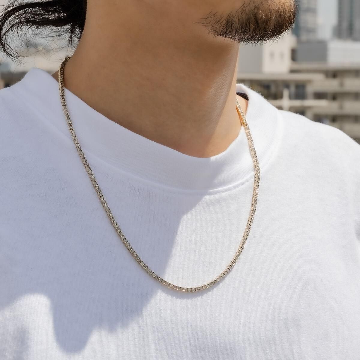 ダイヤモンド 10K イエローゴールド テニスネックレス 幅2.5mm 51cm
