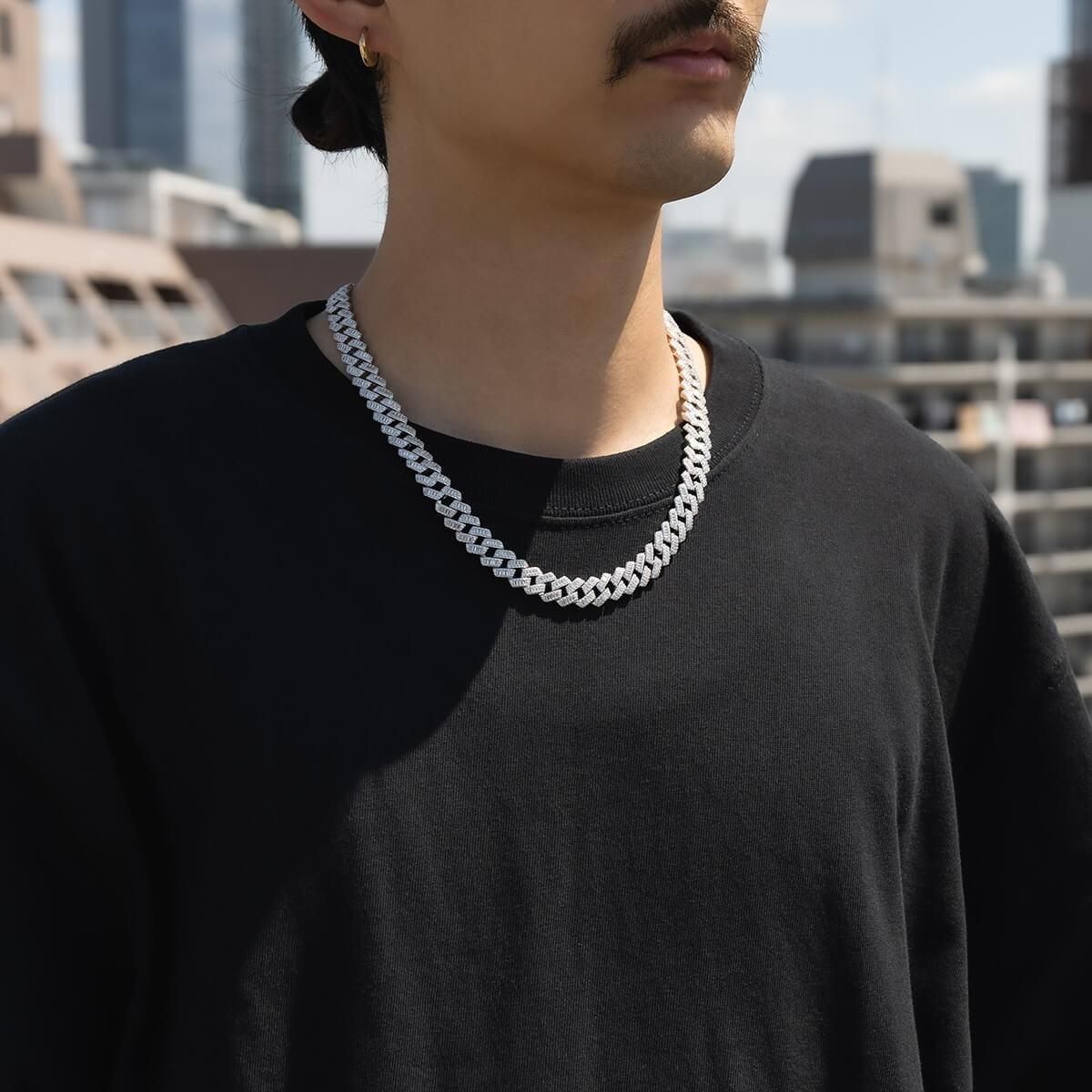 シルバー スクエアマイアミネックレス 幅11mm 46cm-51cm SQ-CUBAN-BGT