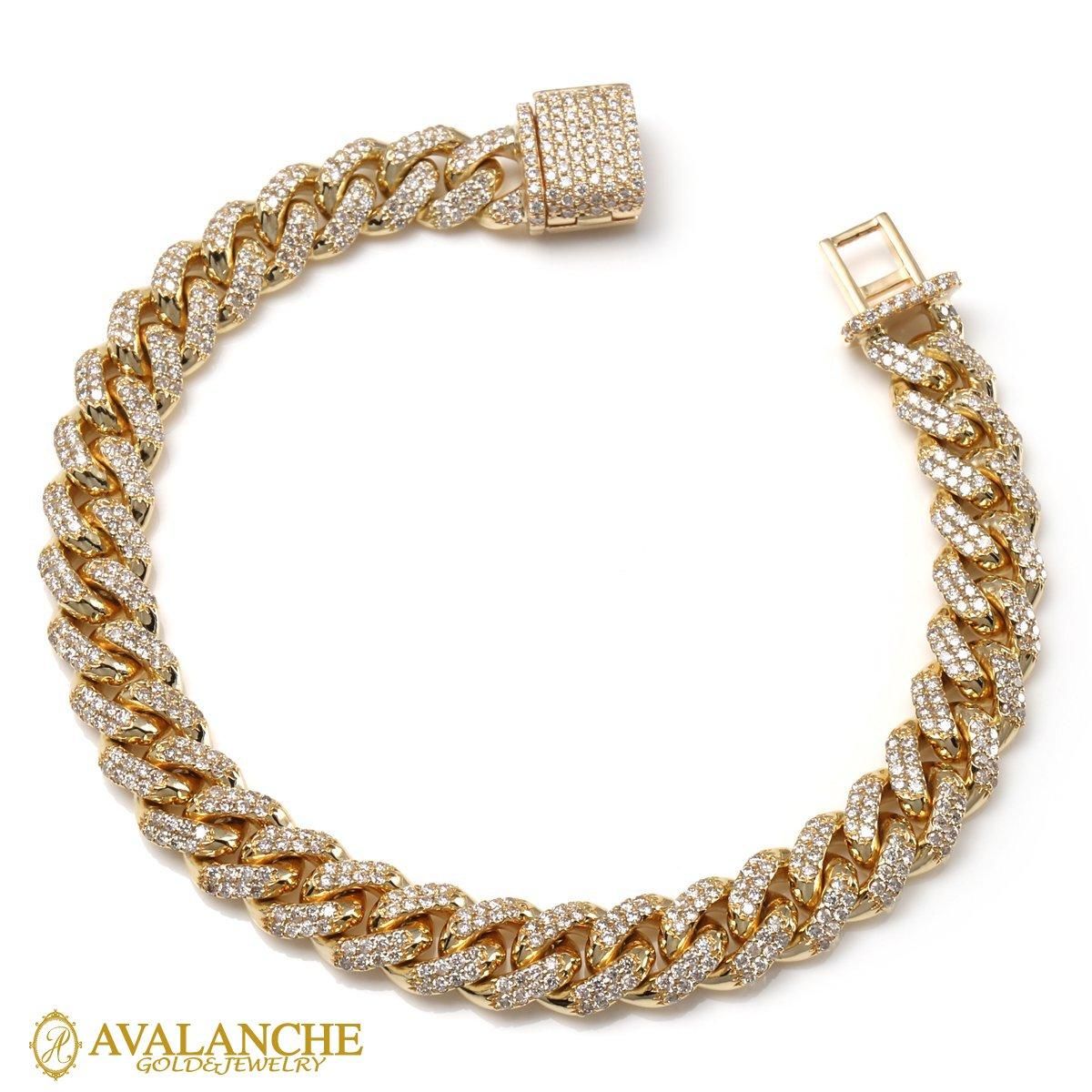 ダイヤモンド 10K イエローゴールド マイアミブレスレット 幅8.2mm