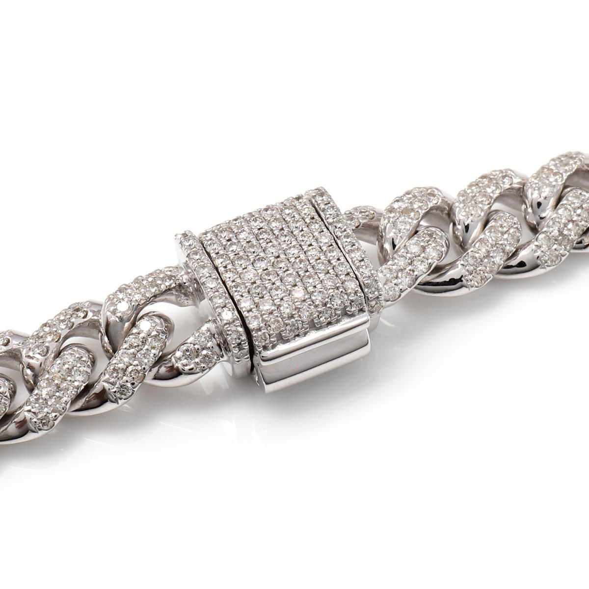 ダイヤモンド 10K ホワイトゴールド マイアミブレスレット 幅8.2mm