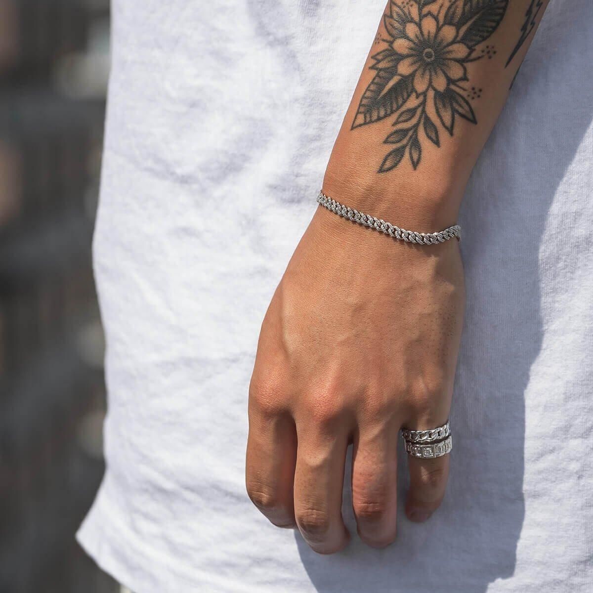 ダイヤモンド 10K ホワイトゴールド マイアミブレスレット 幅4.5mm