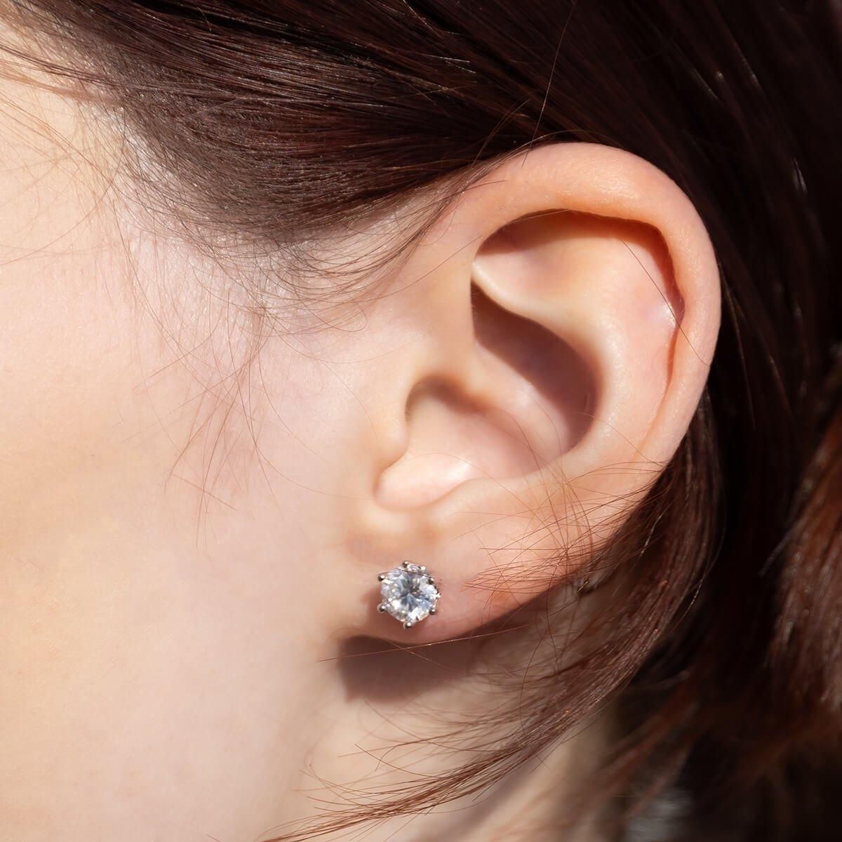 モアサナイト シルバー ソリティアピアス 6.5mm 6PRONG-1.0CT