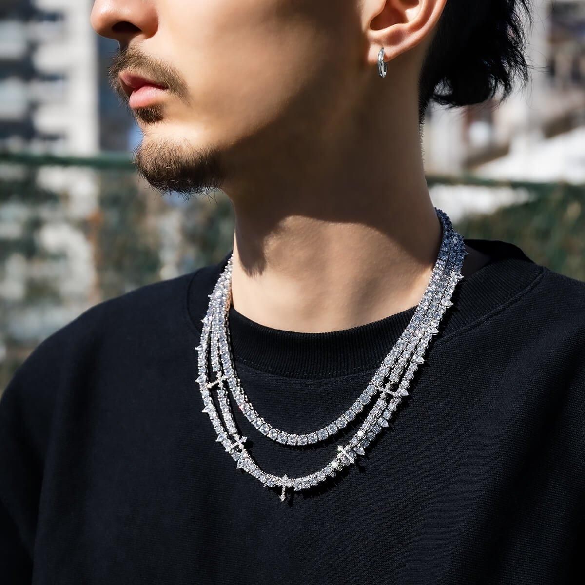 シルバー スパイクテニスネックレス 幅6.8mm 45cm-50cm SPIKE01-NE